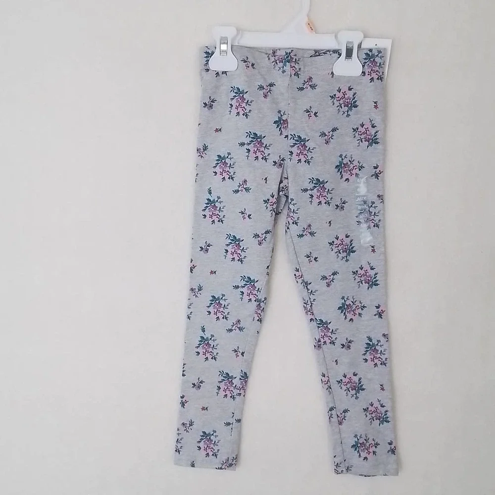OshKosh Cotton Blend Leggings Size 6 in Gray w/ Floral Print